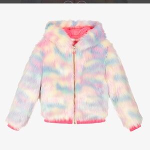 Billieblush pink Faux Fur Hooded Jacket size 8—never worn